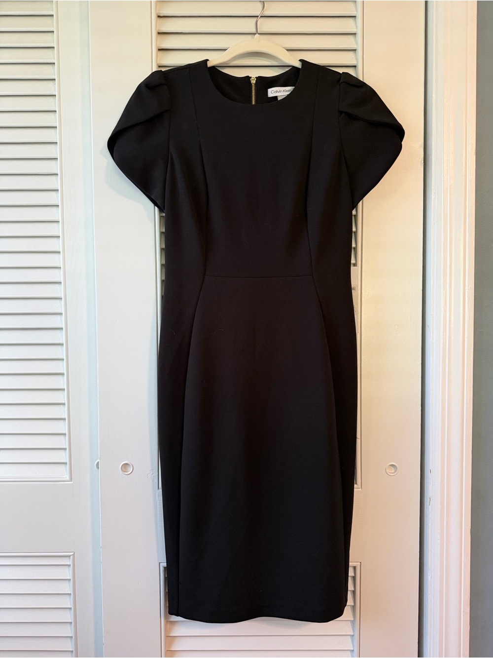 Calvin Klein Black Midi Dress with Puff Shoulders